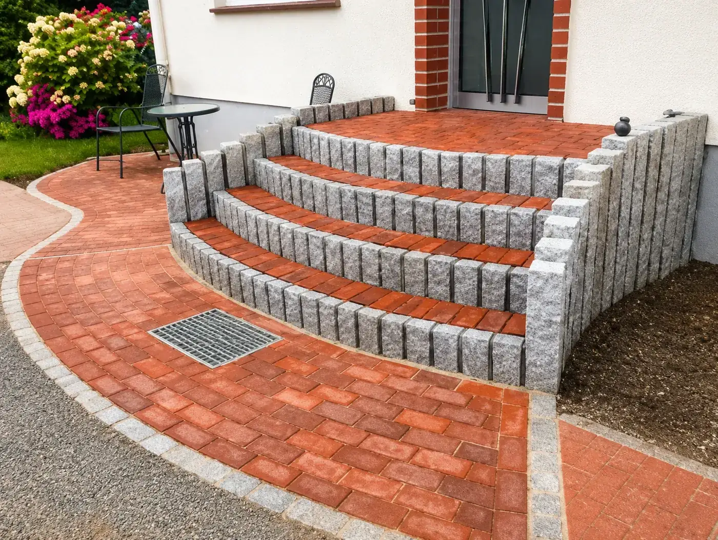 Eingangstreppe aus Klinker und Betonstein