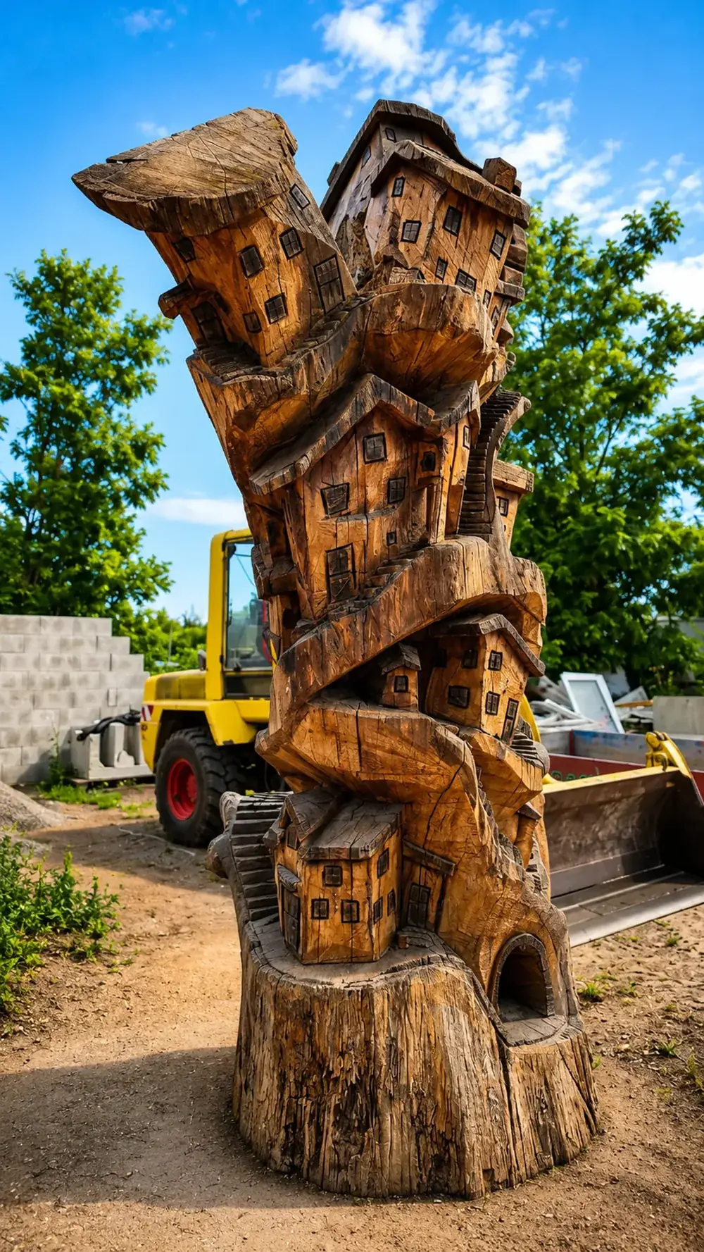 Geschnitzte Holzskulptur im Garten